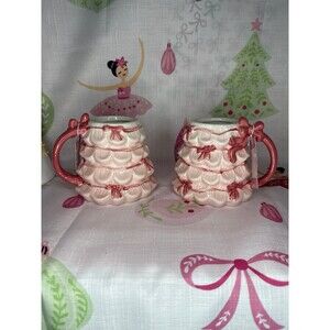 Pink Bow Christmas Tree Mug Coquette with Pink Bows, set of 2